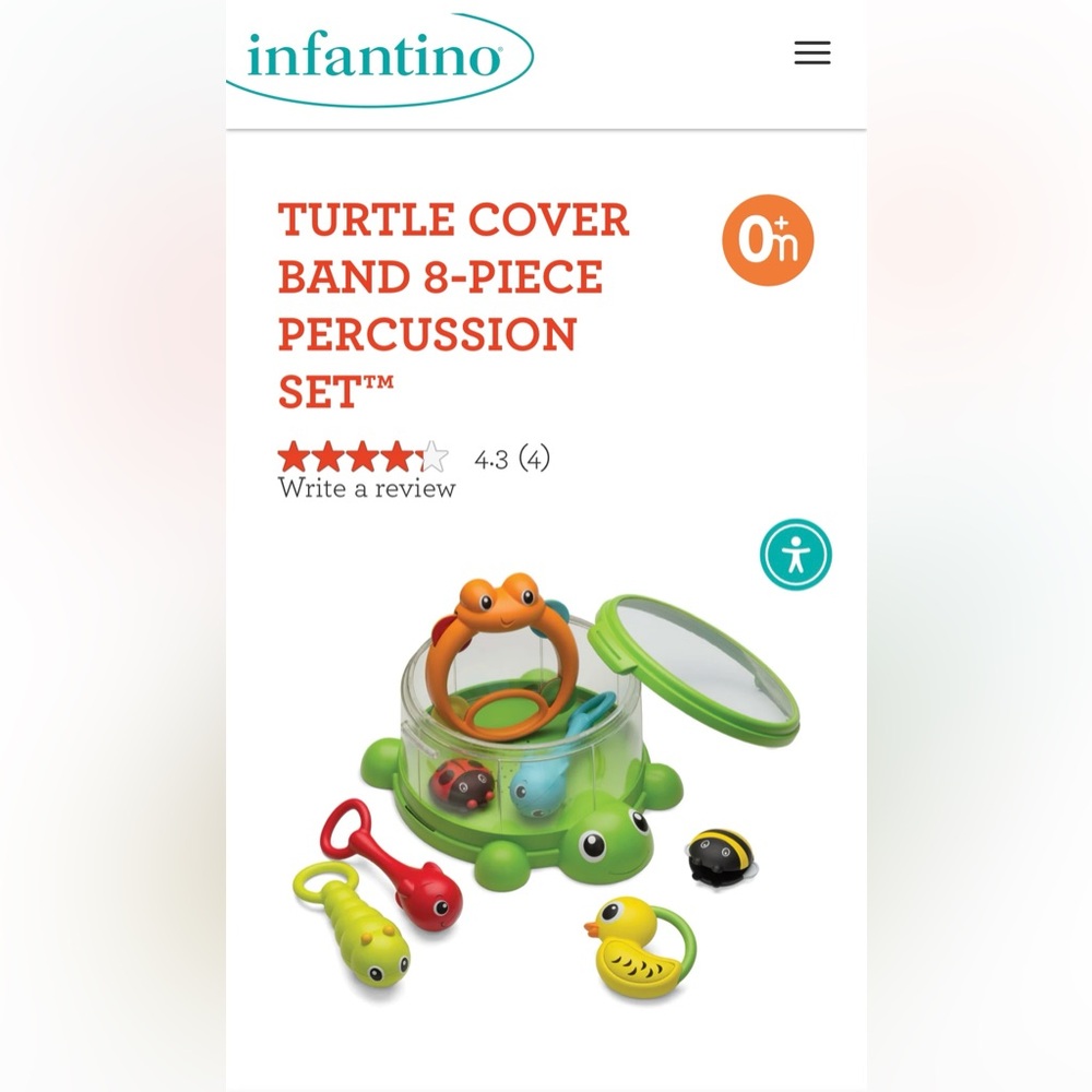 Infantino Turtle cover band -8 piece percussion set. Age 0+